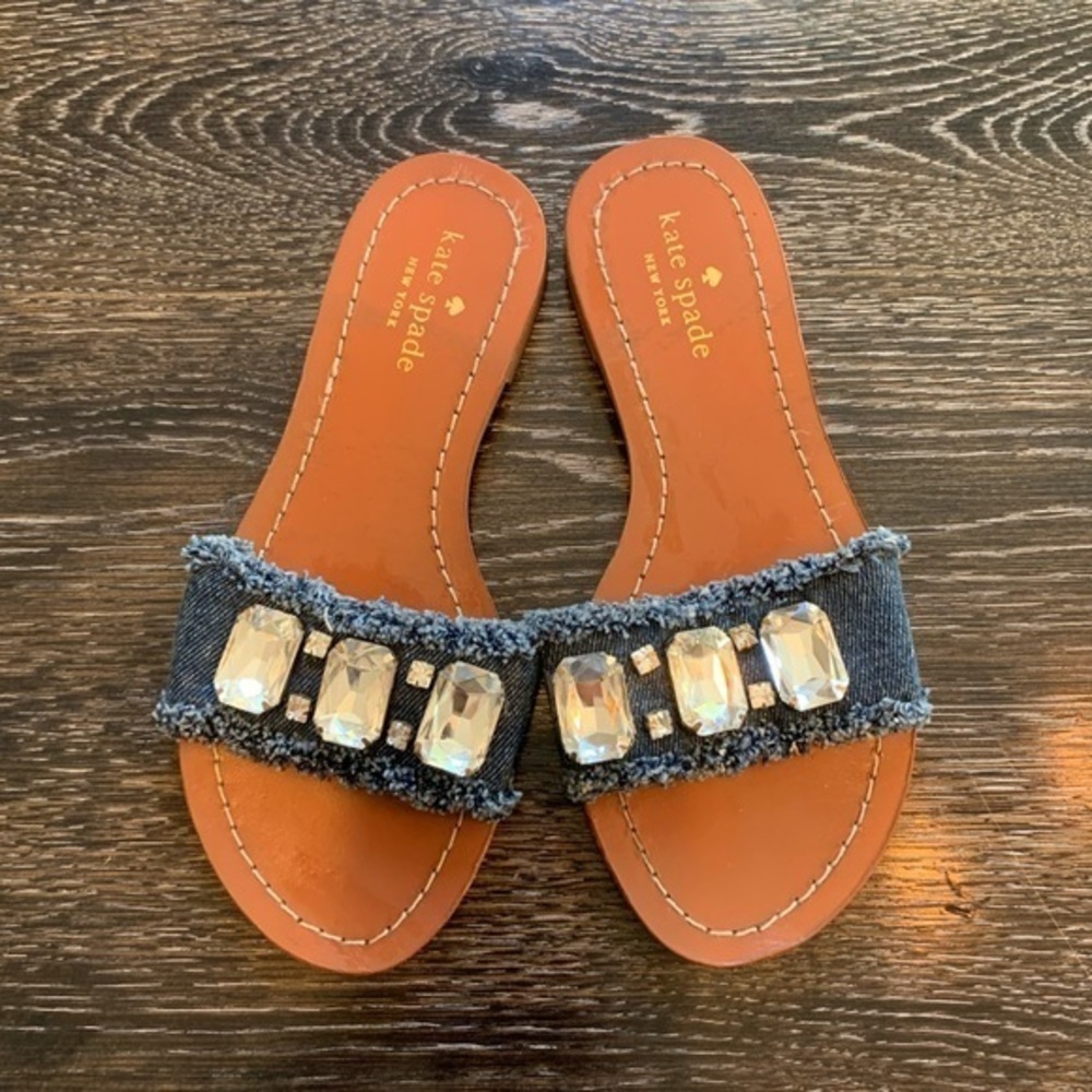 Kate Spade Jeweled Denim Slides